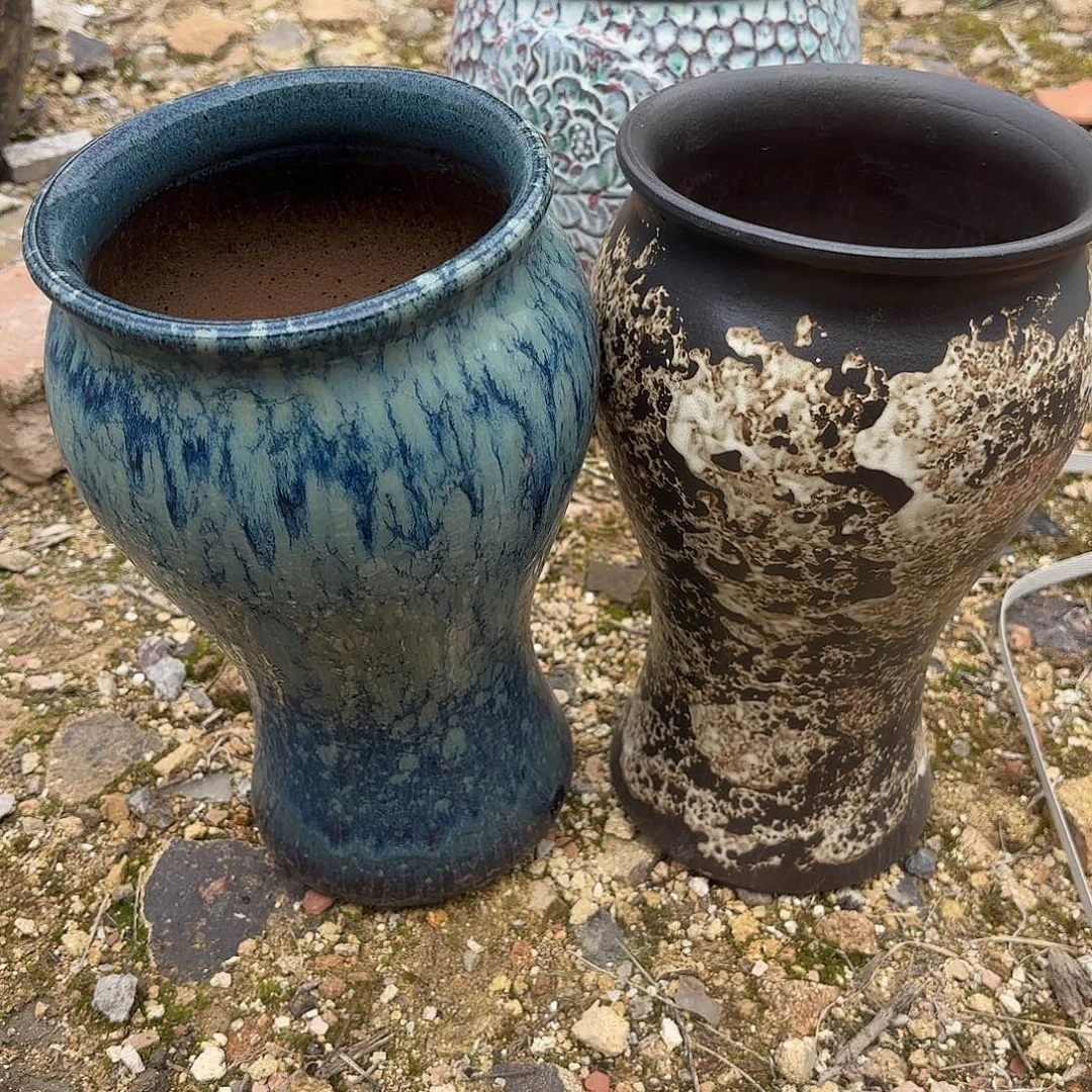 花盆紫砂口径15高27两个色鱼尾