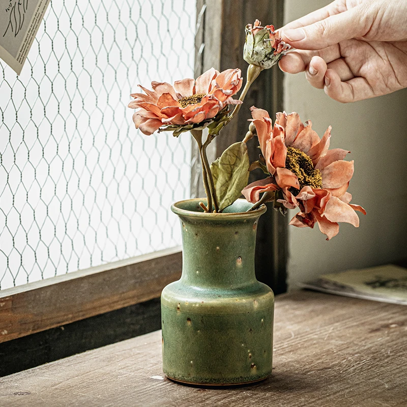 小悠家 斑竹古朴手作复古粗陶小花器陶瓷卧室花瓶家居摆件花插