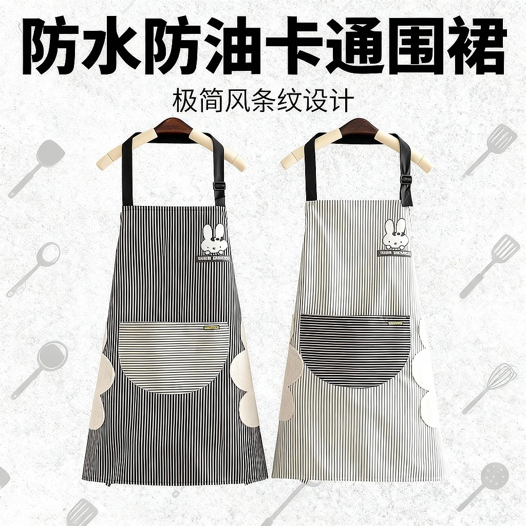 新款洋气时尚家用防水厨房做饭围裙女可爱日系男围腰工作成人