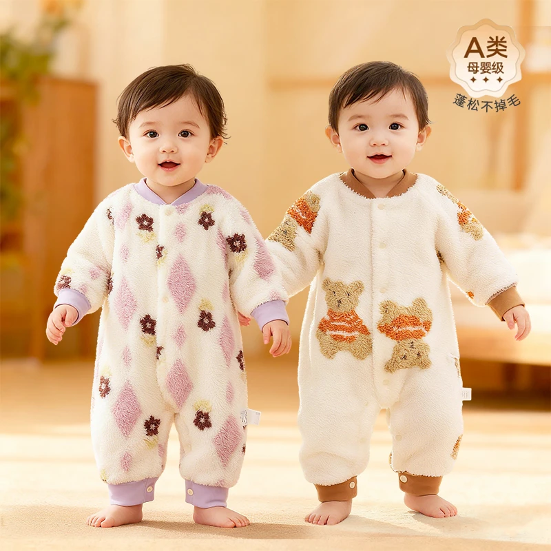 秋冬可爱风婴儿连体衣蓬松毛绒保暖舒适宝宝外穿哈衣婴幼儿外出服