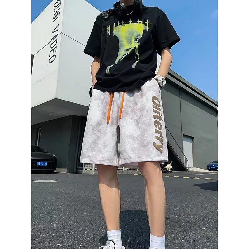 保威特·犀牛夏季男款扎染短裤男美式宽松直筒ins潮流男五分裤休闲