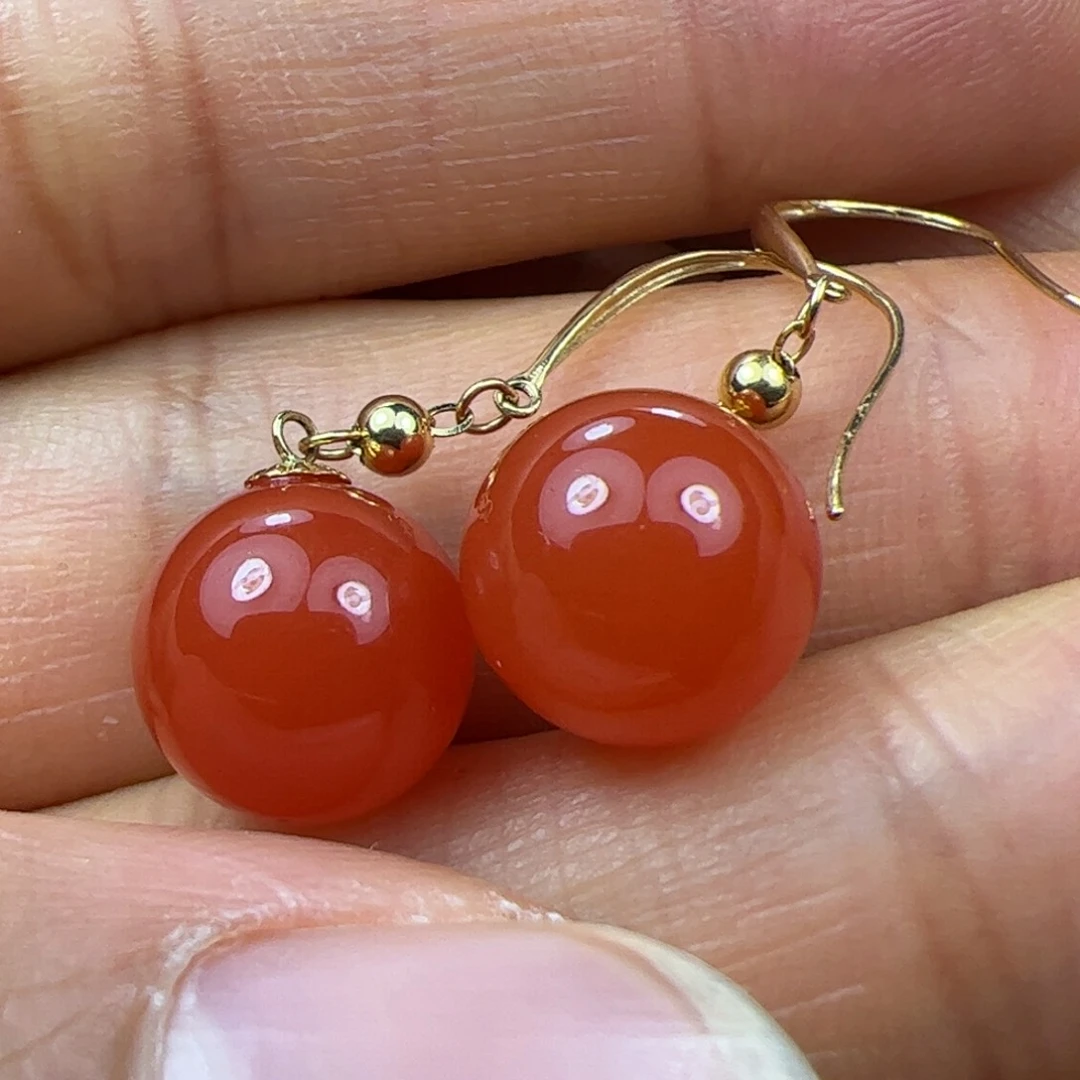 18K金镶嵌耳坠子南红玛瑙