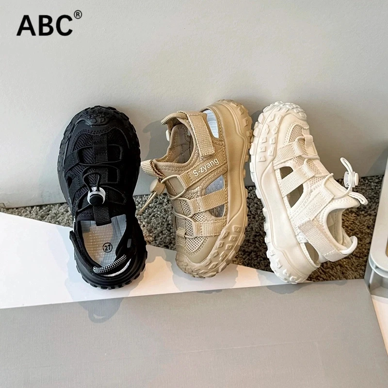 ABC 儿童包头凉鞋夏款2025新款涉水朔溪鞋白色运动镂空透气老爹鞋