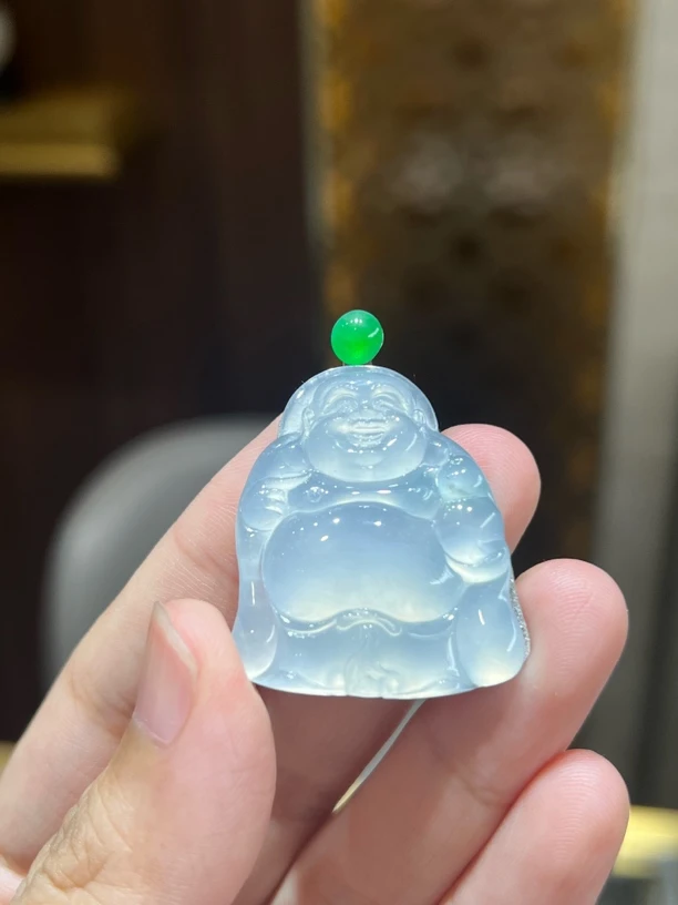 缅甸A货翡翠冰种逍遥佛公吊坠33×28.9×5.8