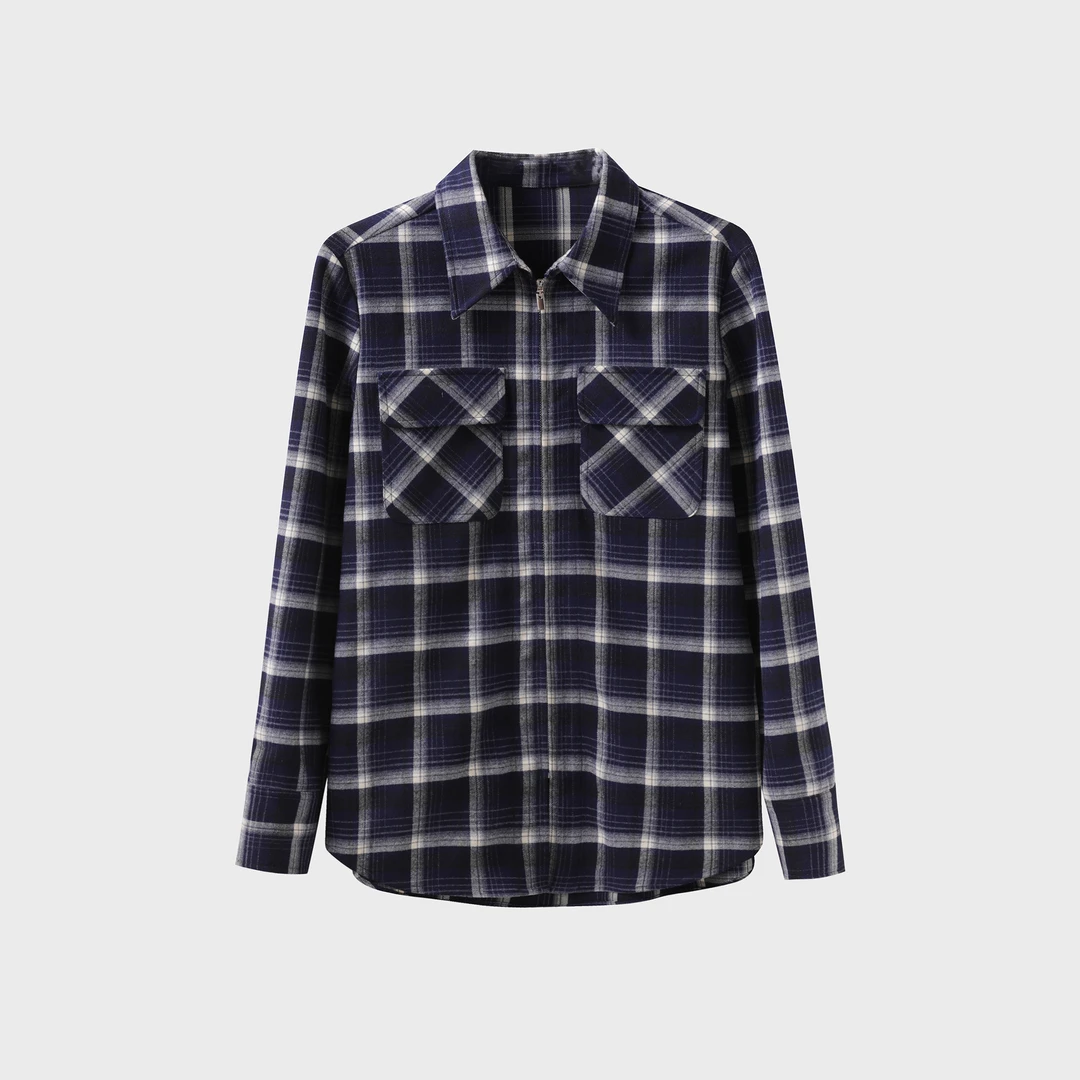 翻领秋冬秋季长袖格子女磨毛衬衫复古经典百搭衬衫