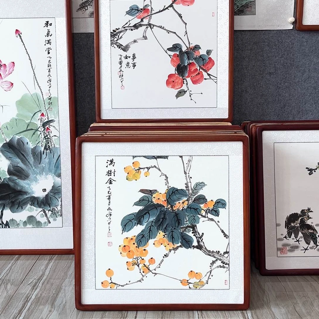 国画书画作品带框63×63厘米