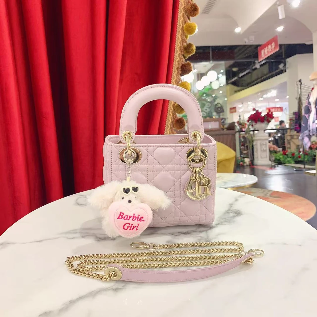 95新 DIOR/迪奥 拆单迪奥戴妃三格珠光粉金扣羊皮单肩包/36183083