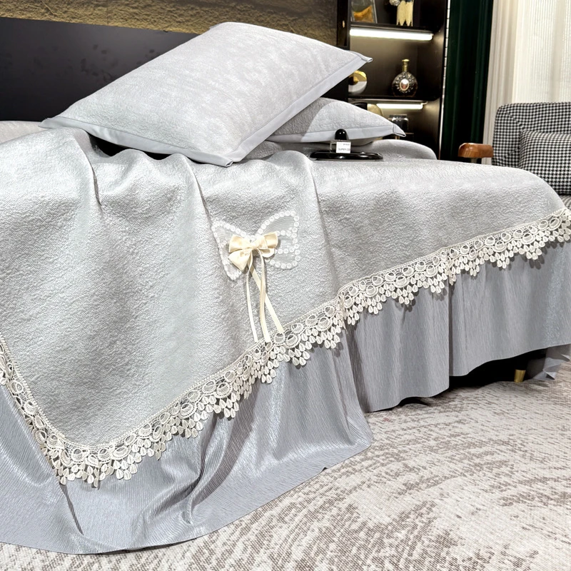 夏季冰丝凉席法式公主风冰豆豆冷感席花边床盖空调席软席子可机洗