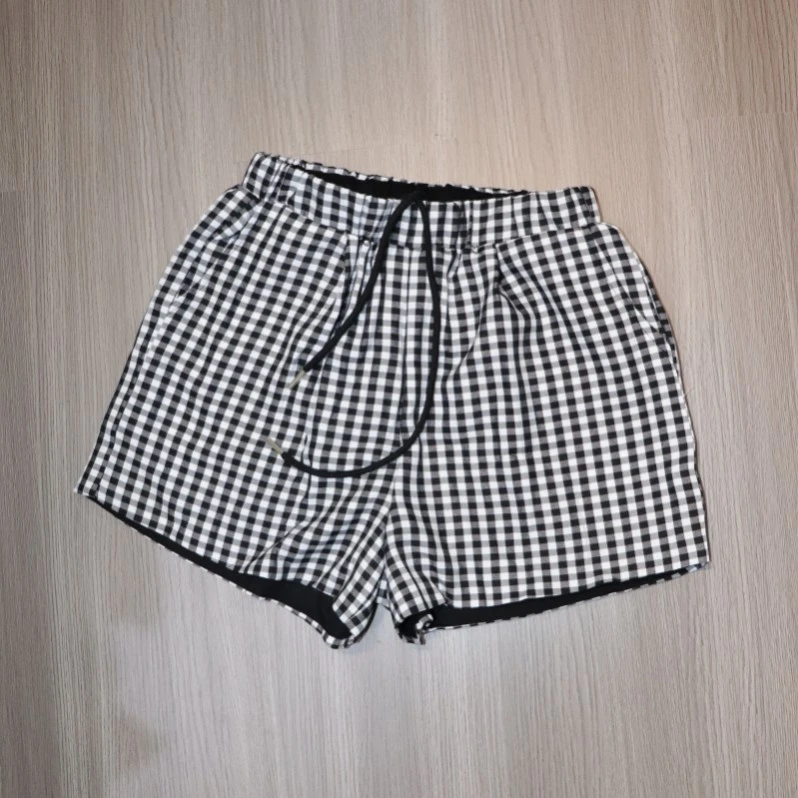 格子短裤时尚休闲女士夏季潮流黑白格纹