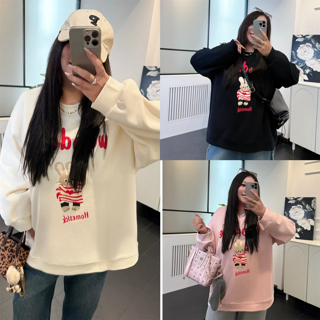 大码女装秋季宽松减龄花契200斤胖mm软糯亲肤兔子印花卫衣5141-H