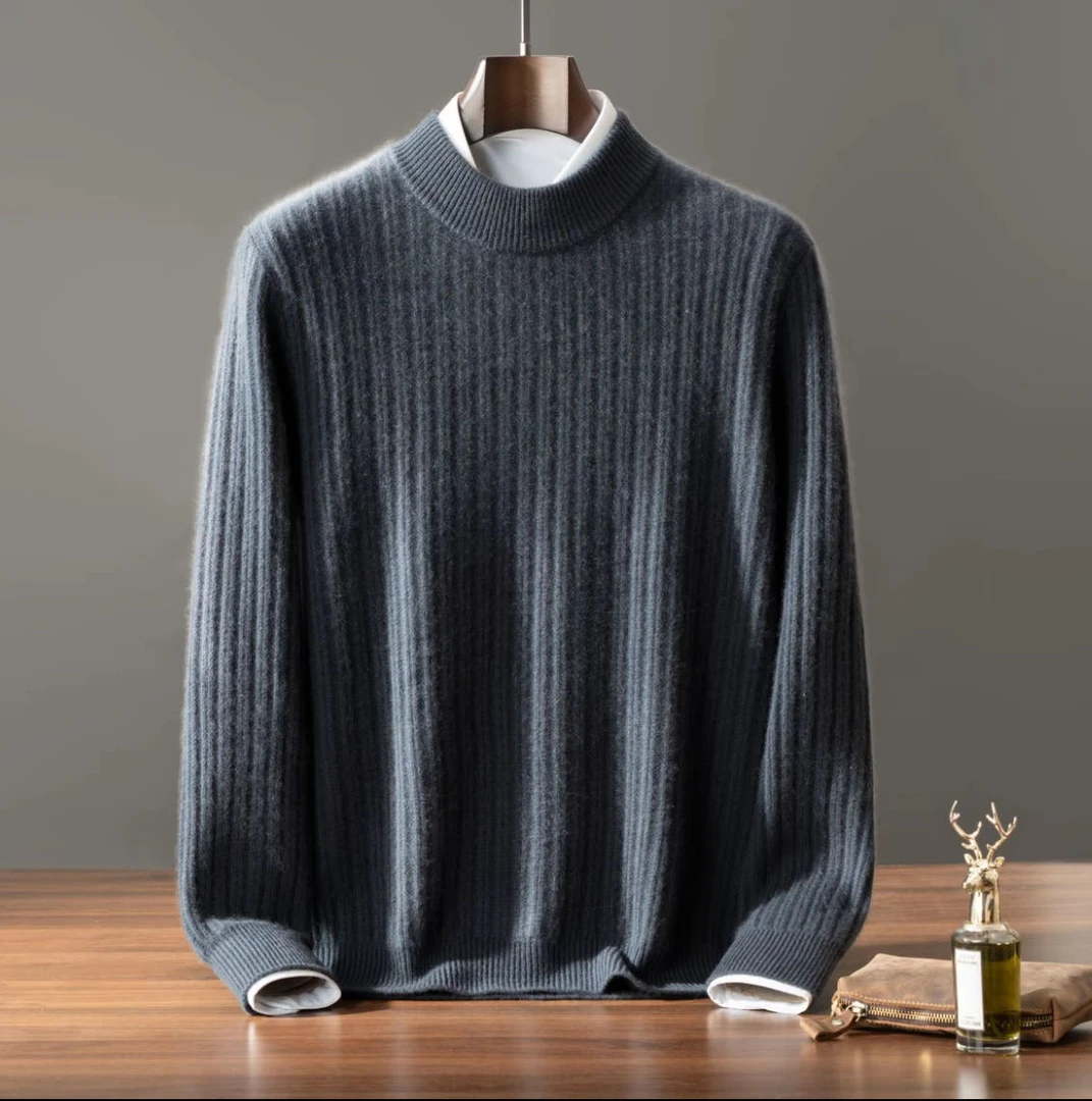 【山羊绒100%重磅600克】轻奢软黄金羊绒毛衣男保暖半高领打底衫