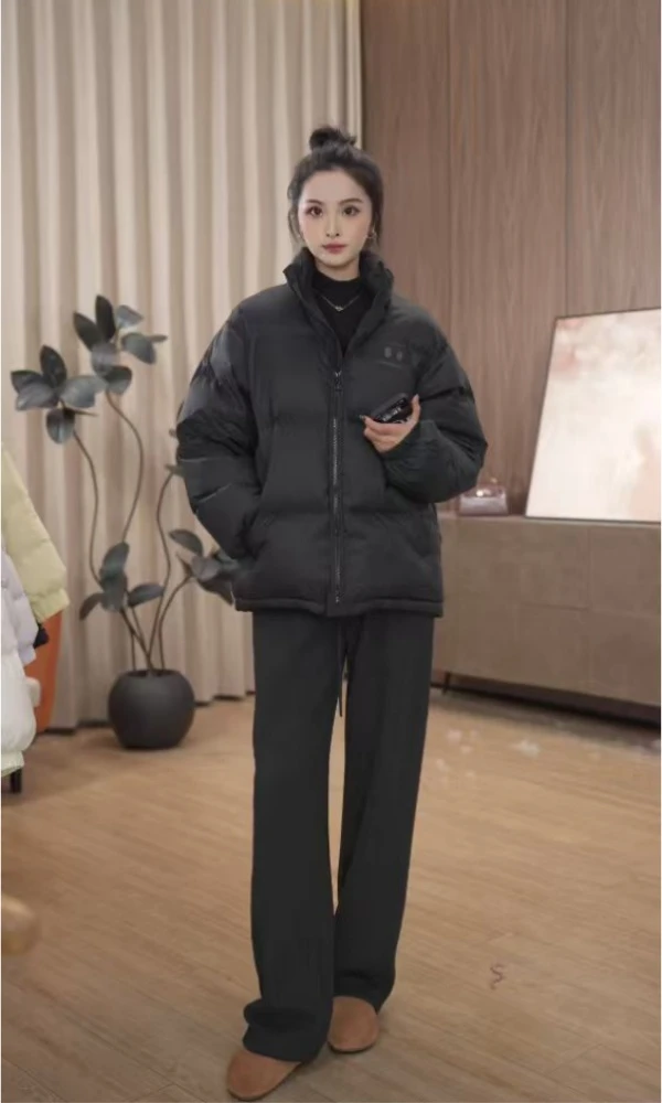 白鸭绒羽绒服女韩版面包服2025冬季新款情侣潮牌美式宽松短外套