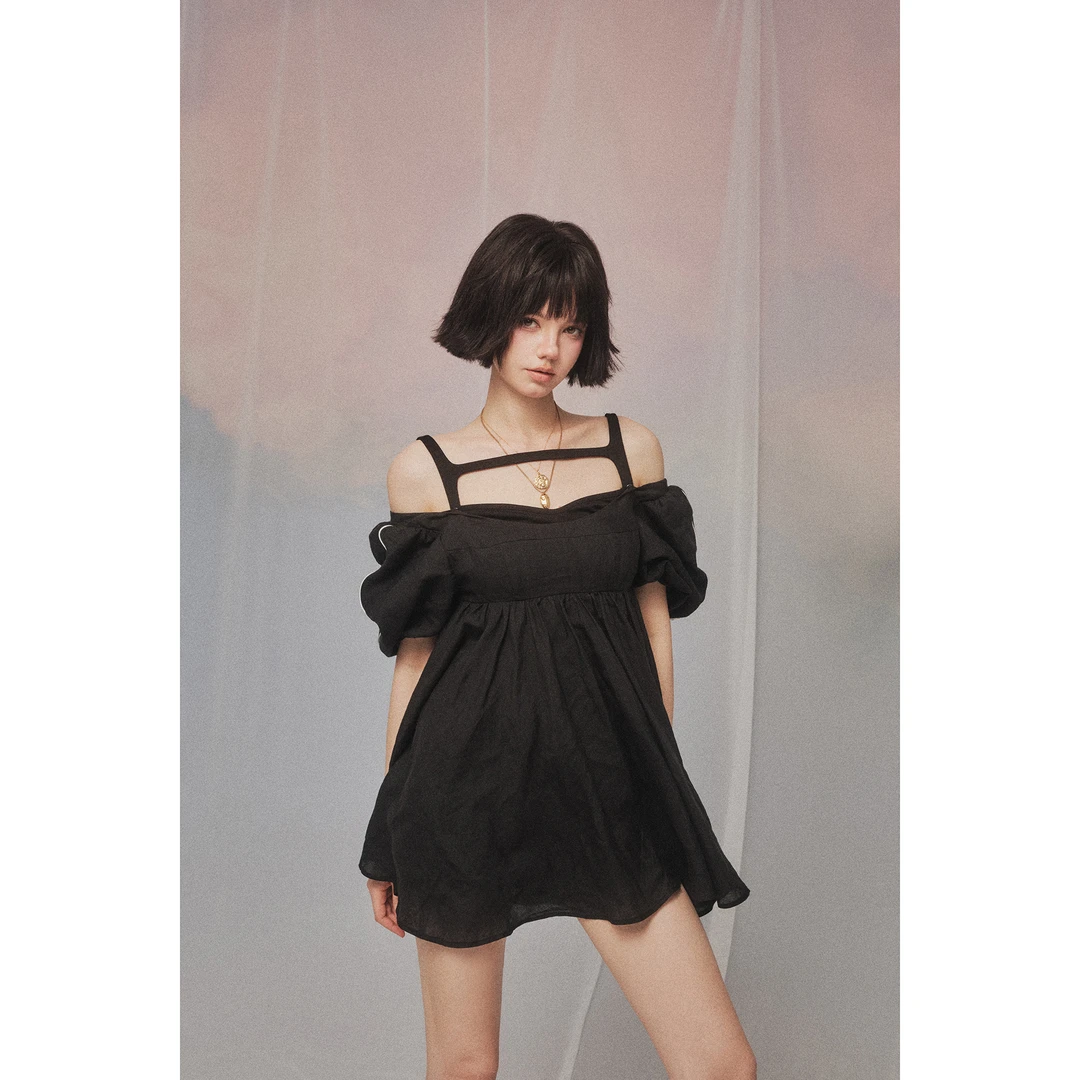 FOREVERCAN“巴塞罗那”可拆卸真两件立裁一字肩上衣裙 SD21543