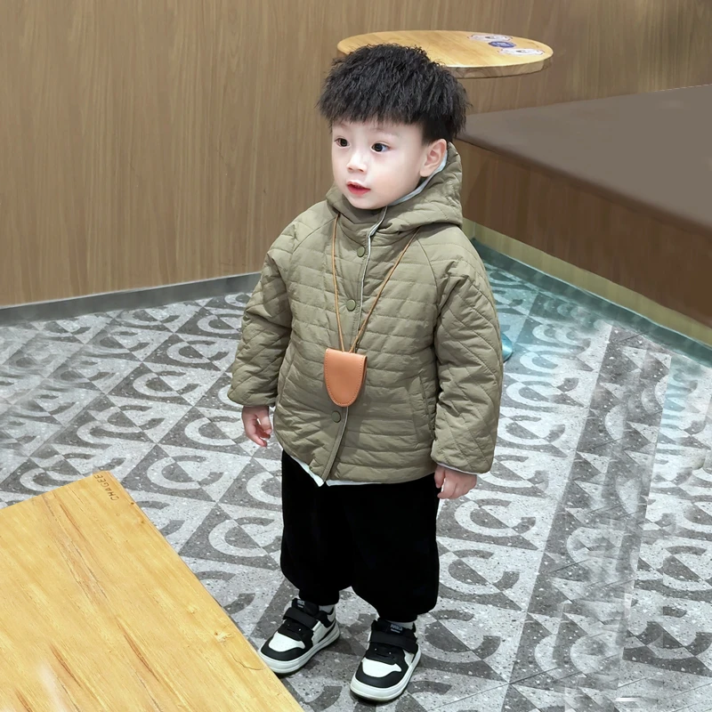 冬款双面穿棉服儿童连帽棉袄高密绗线夹棉时髦百搭外套棉袄潮酷