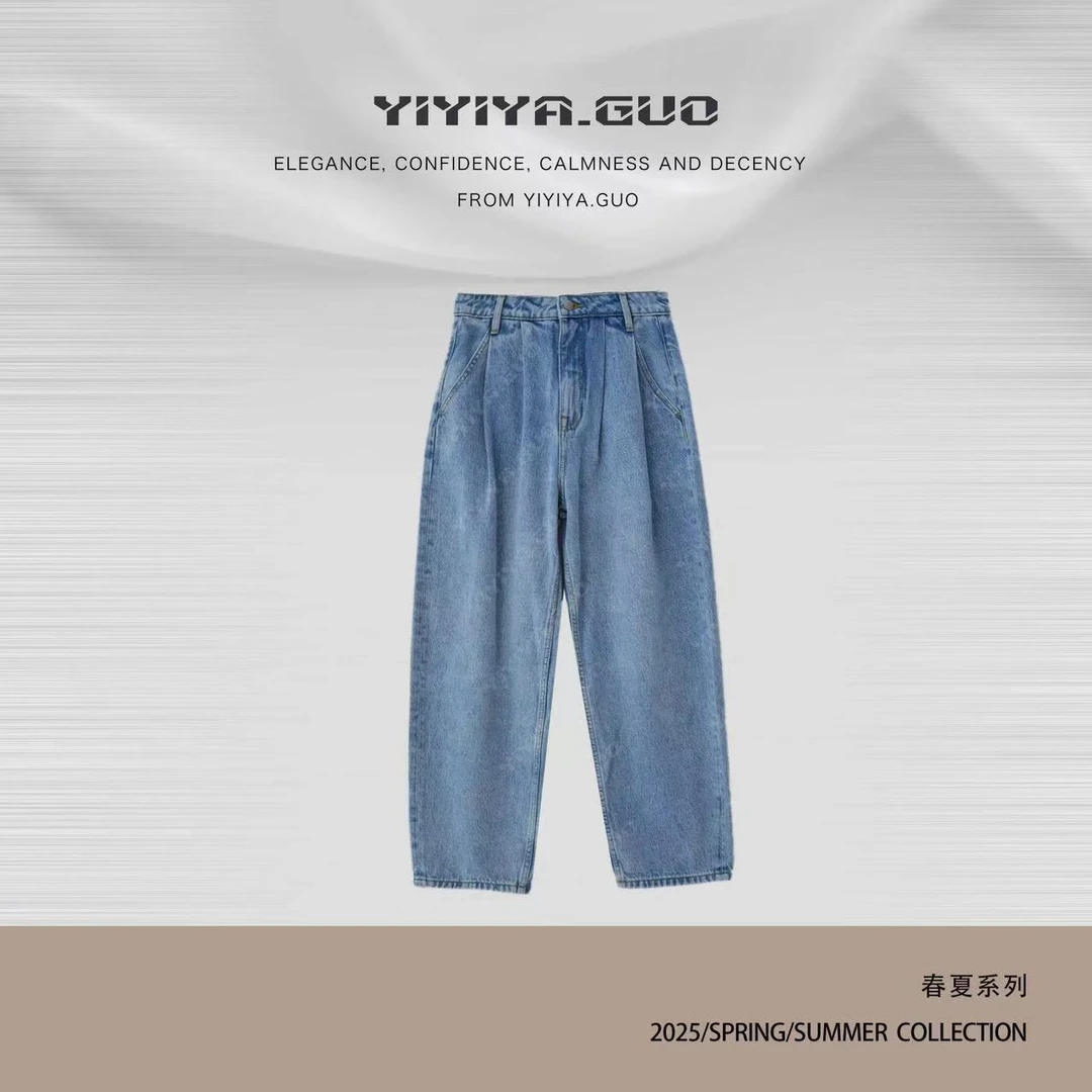 yiyiya.Guo艺艺吖【马拉牛仔】休闲蕾丝裤脚口直筒牛仔裤25SS0179