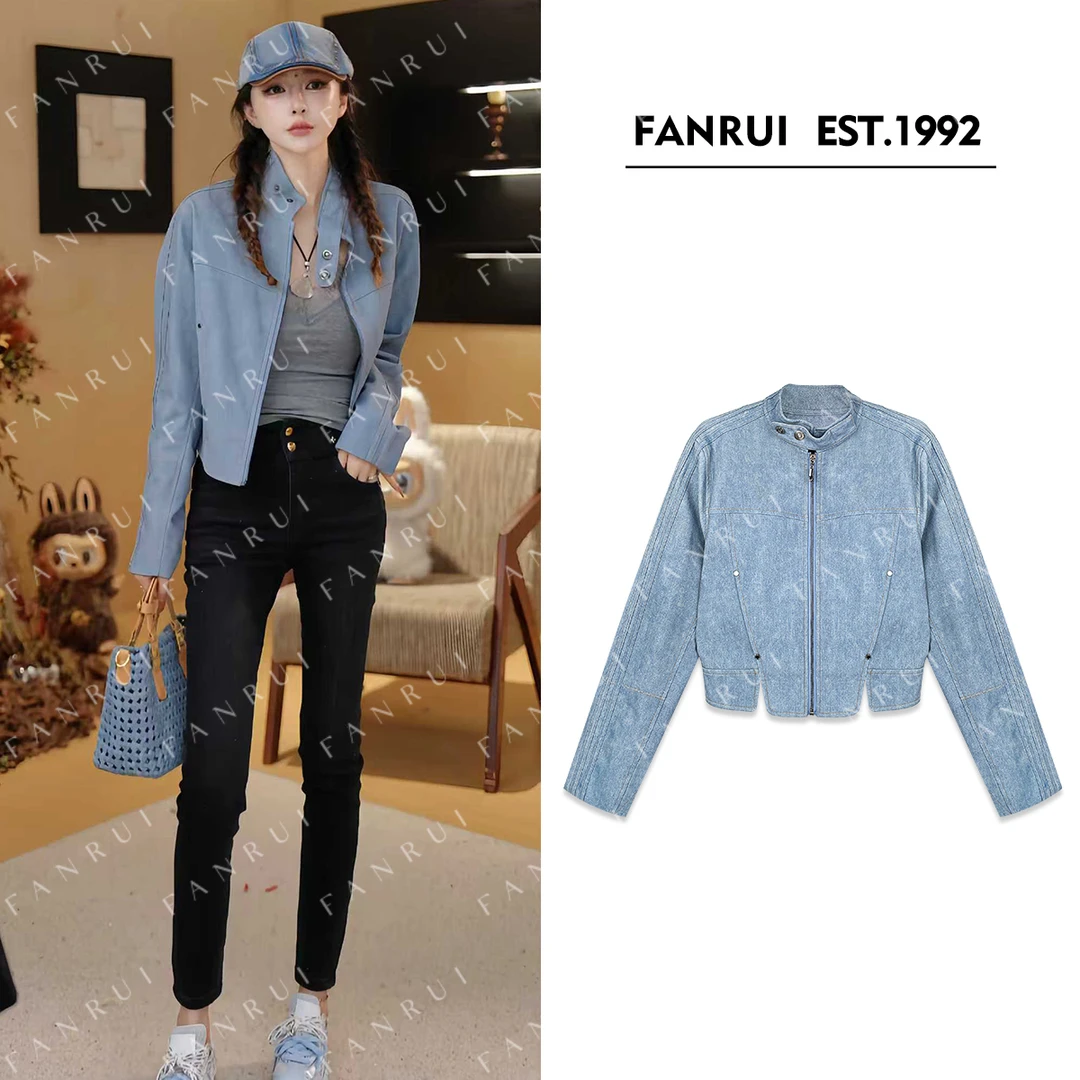 FANRUI/泛芮「贝贝biuu」裁片拼接复古高级感原创皮衣短外套B18285
