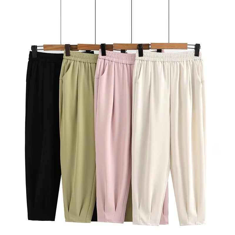 MD8308翻盖假口袋夏季薄款九分裤大码女装百搭显瘦压褶脚口休闲裤