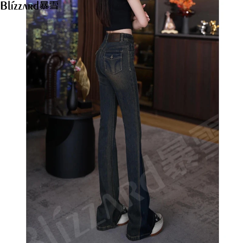 暴雪【皮咖橄榄】绝美提臀S腰微喇高腰牛仔裤女2025秋季新款喇叭裤