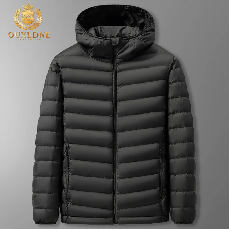 OUXLDNE 轻薄羽绒服男士连帽保暖外套加肥加大码男装秋冬保暖大衣