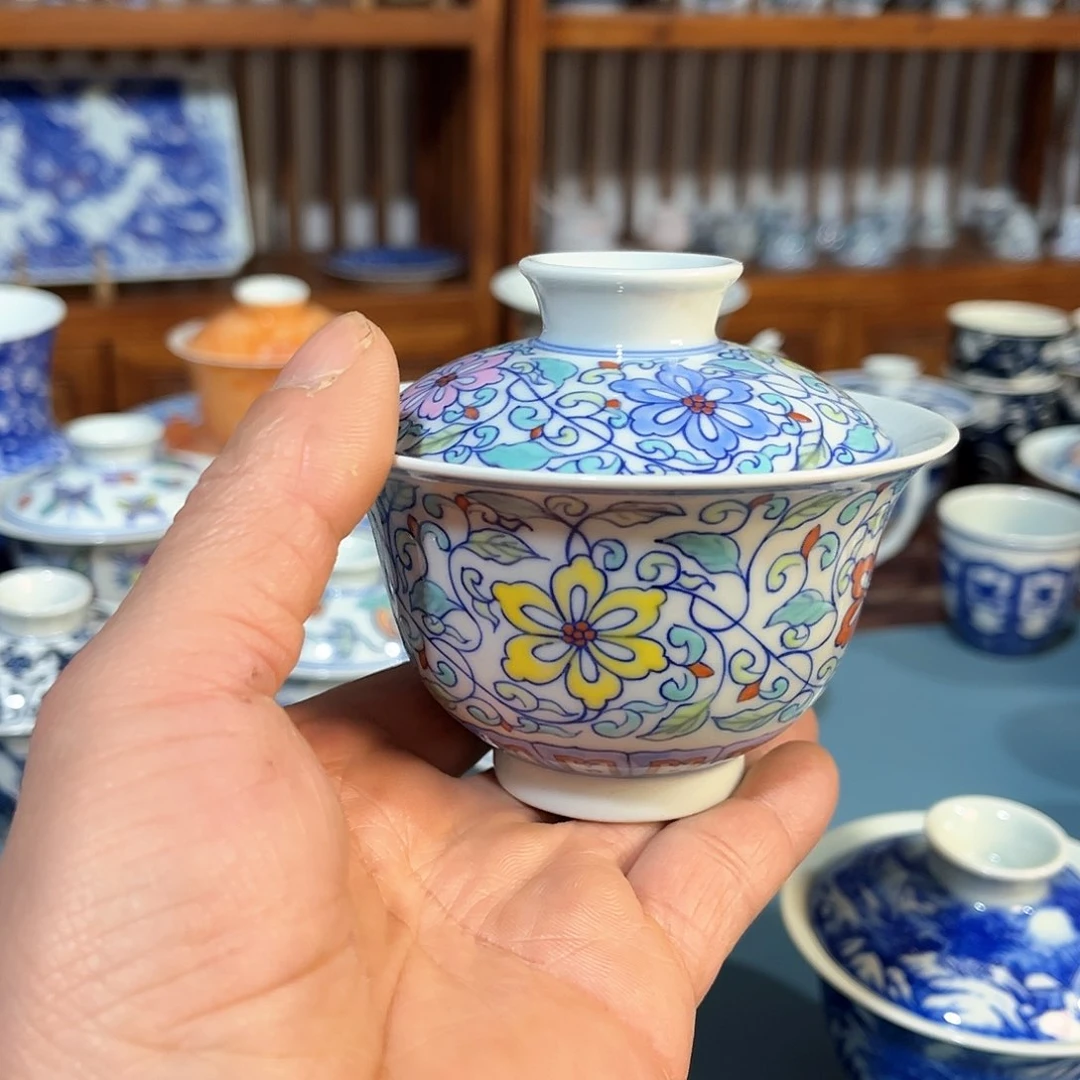 錡镇堂手工手绘绘盖碗