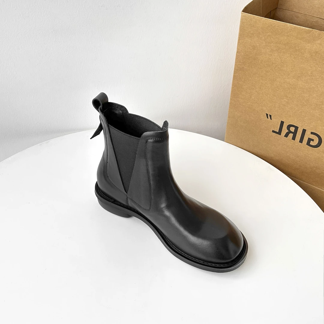 【现货清】3cm/1520牛皮短筒切尔西靴女秋冬百搭短靴黑色真皮