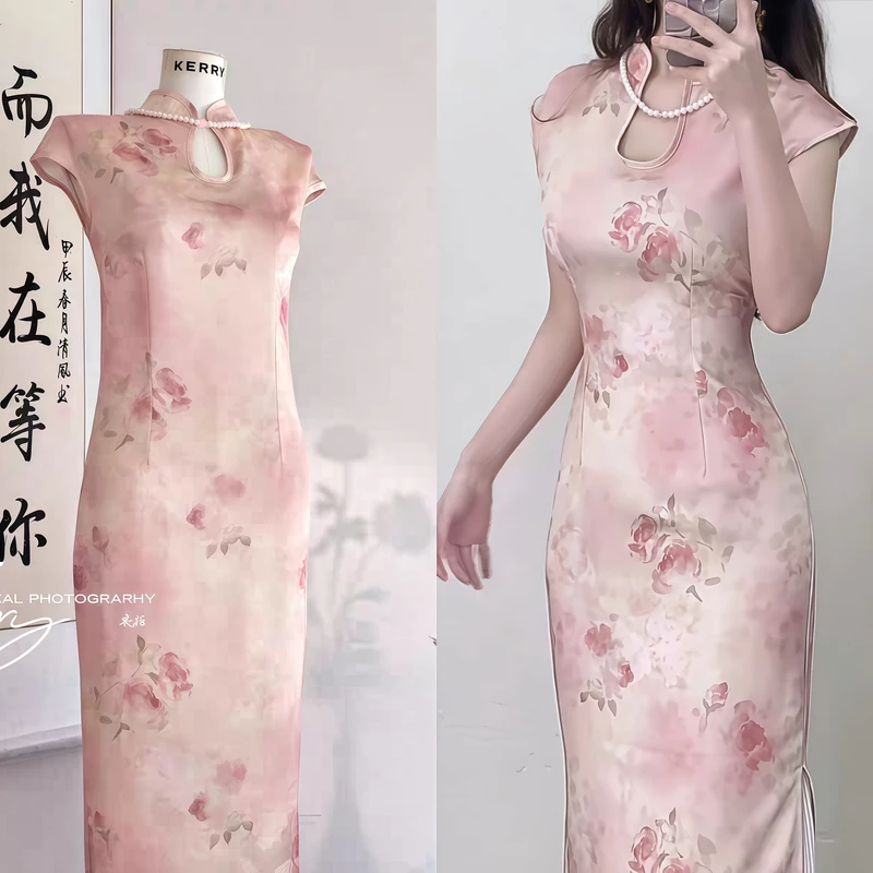 水滴领朝花夕拾 2025新中式修身显瘦连衣裙女高级感气质改良旗袍