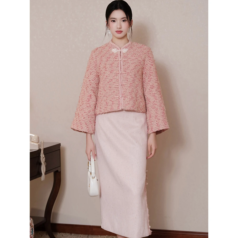 新中式气质高级感国风套装2025秋冬新款小香风外套半裙名媛5005