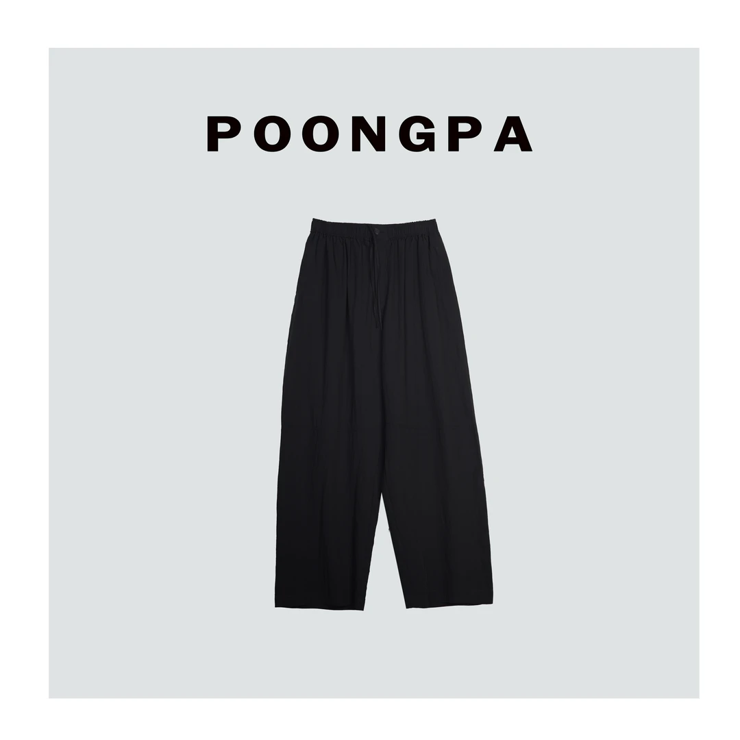 POONGPA/“无性别主义”机能风黑色直筒休闲裤 /小众设计中大码显瘦