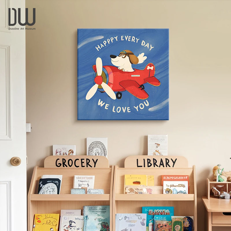 多巴胺趣味卡通儿童房装饰画可爱小动物餐厅挂画ins风卧室床头画