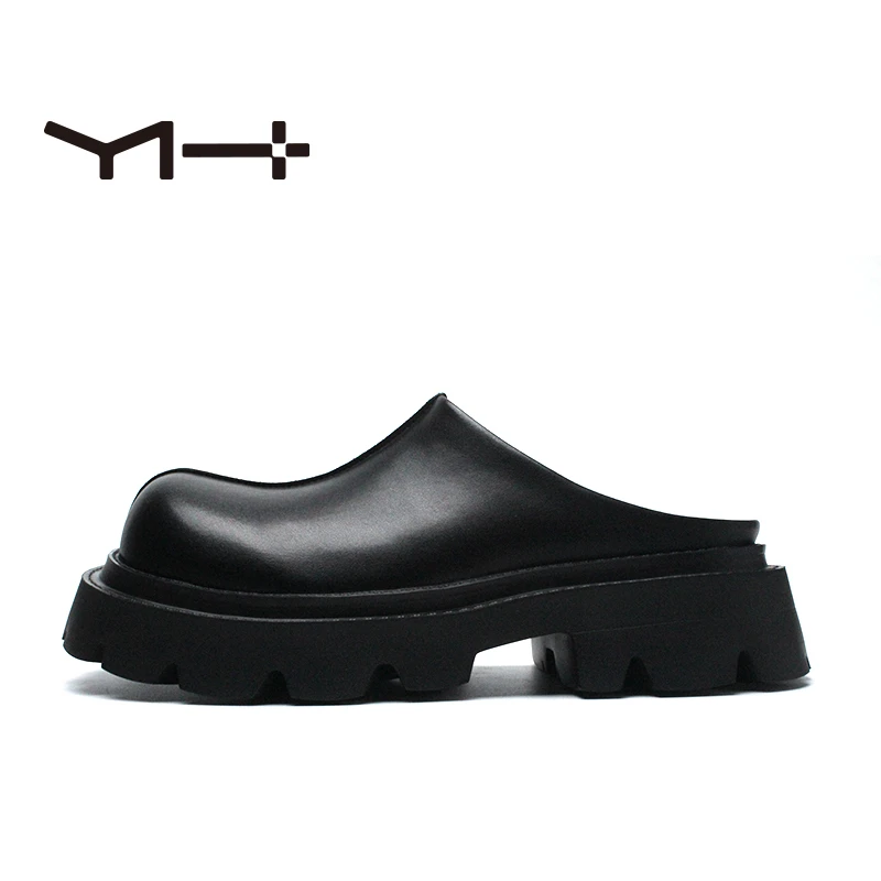 25032休闲皮鞋半托厚底中跟休闲皮鞋 圆头皮鞋包头黑色时尚夏季