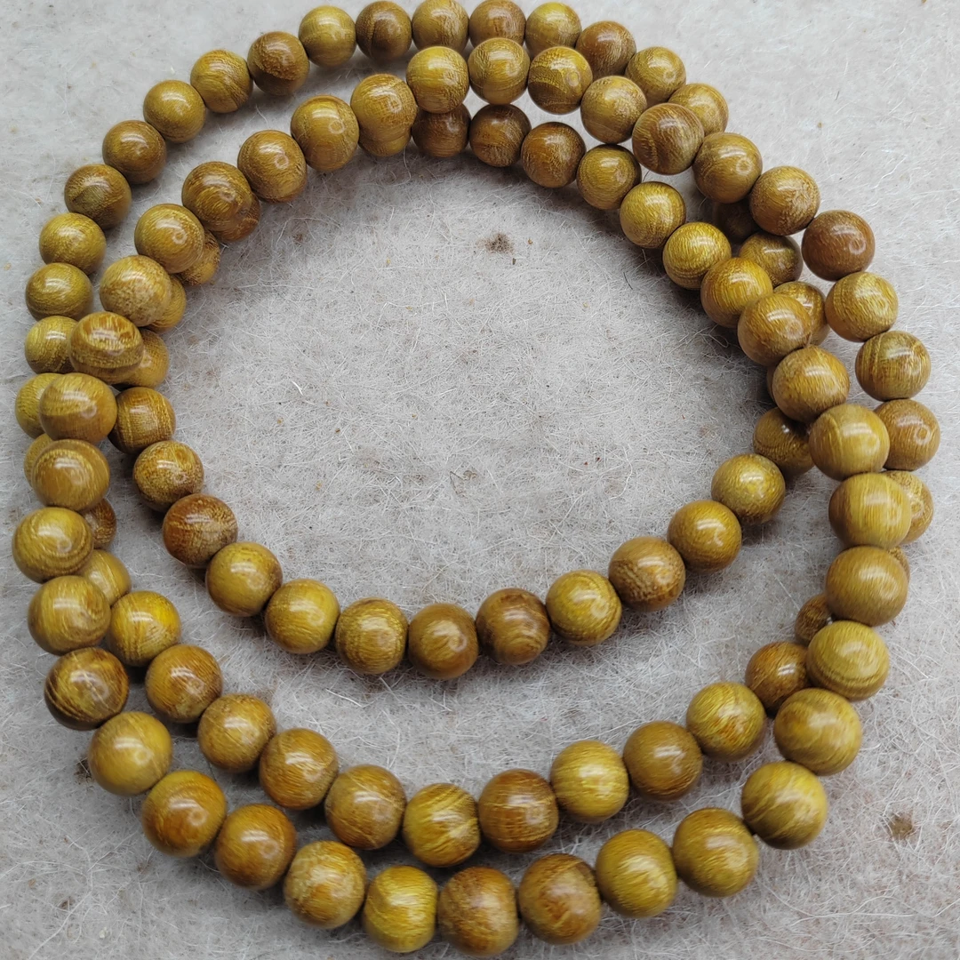 柘木08尺寸108颗，纯手工制作，金黄色纹路精美，无暇。
