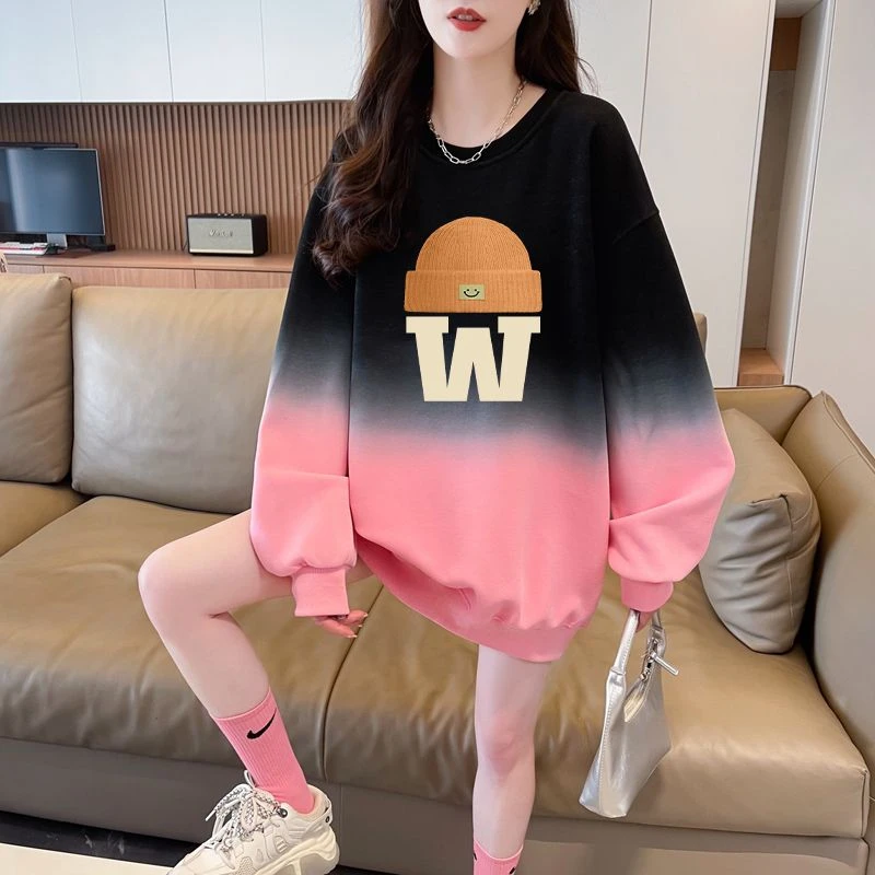 渐变色洋气减龄卫衣女秋冬加绒加厚大码高级感宽松显瘦圆领上衣