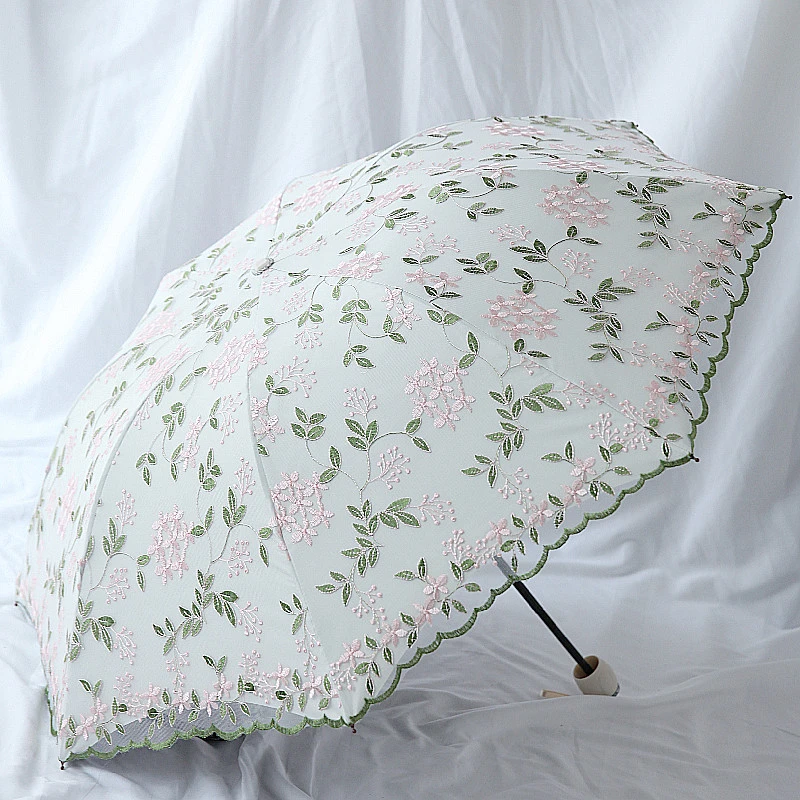 双层刺绣太阳伞遮阳防晒防紫外线复古蕾丝雨伞女生高颜值晴雨两用