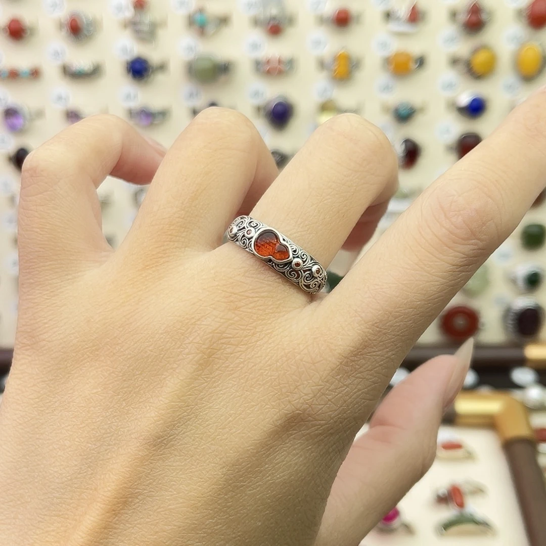 琥珀银S925镶嵌戒指