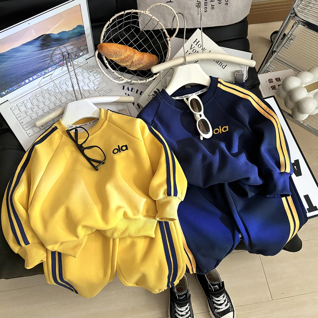 儿童秋季韩版刺绣卫衣套装棉质百搭休闲运动俩件装男女童圆领