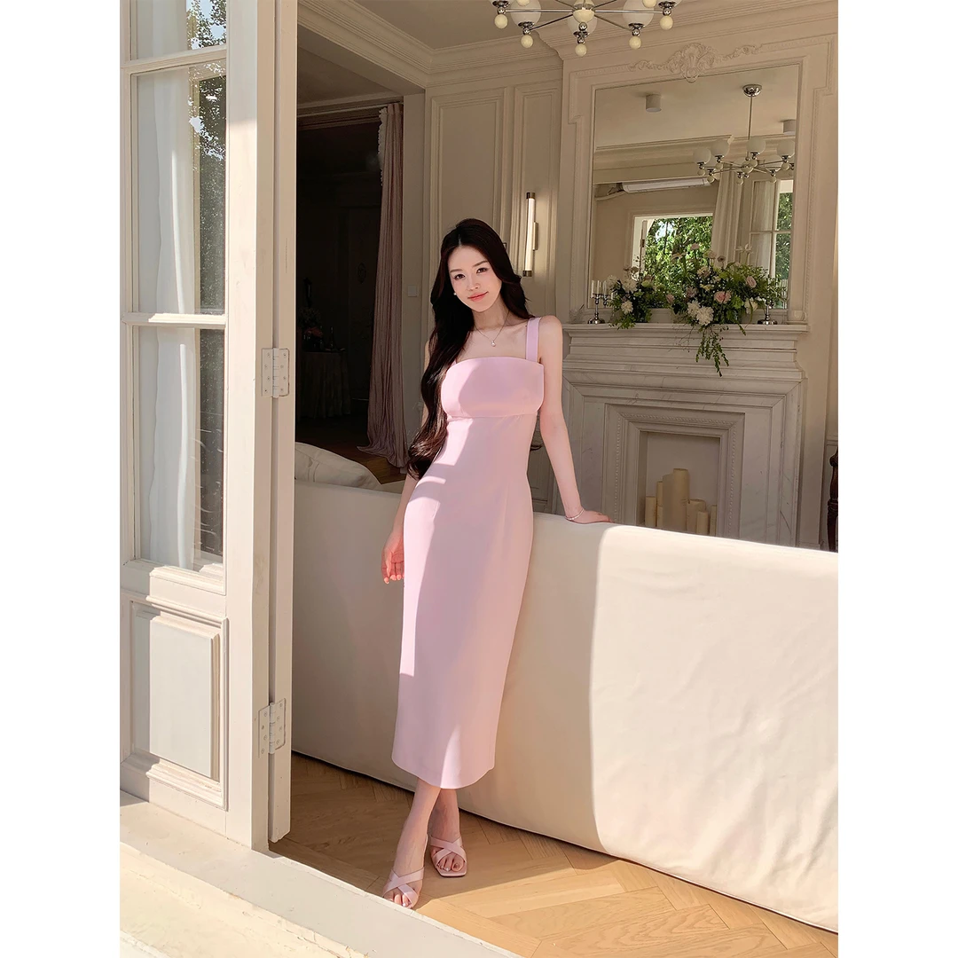 冯薪颖 “巴黎名伶”矜贵气质醋酸背心连衣裙女高级感裙子 XS25118