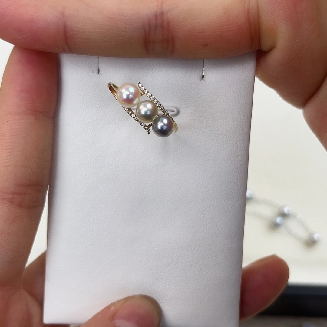 海水珍珠戒指18K金镶嵌叶*?