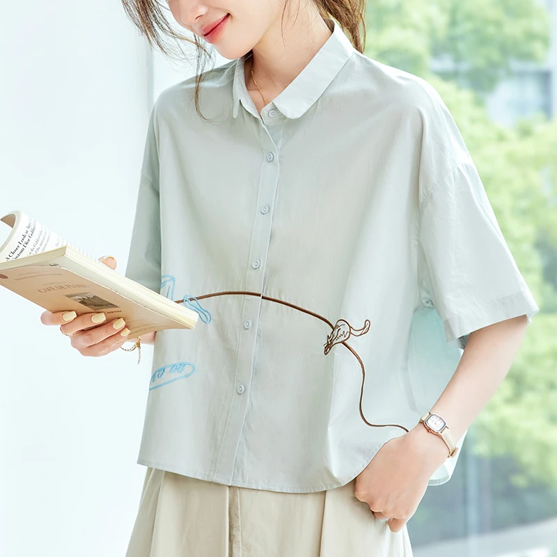 法式独特精致小上衣时尚好看polo领衬衫2025新款夏季别致纯棉衬衣