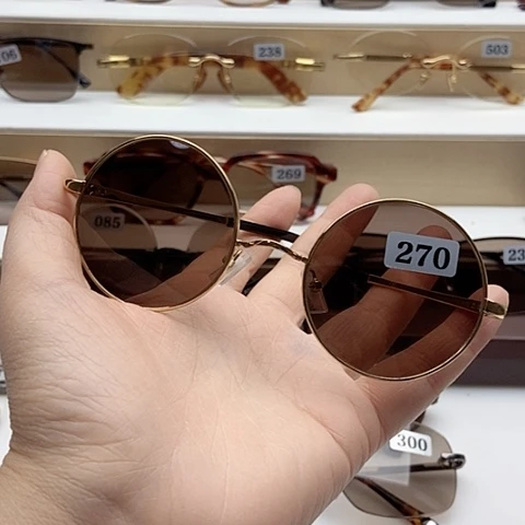 百***钢分体式复古圆水晶眼镜茶色