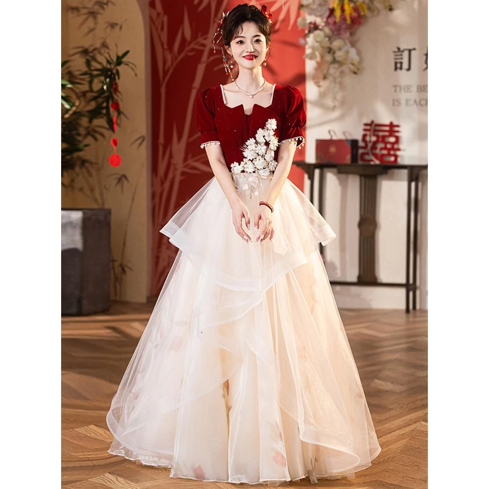 大码敬酒服新娘2025新款法式轻奢订婚礼服女高级感回门宴秋冬婚礼