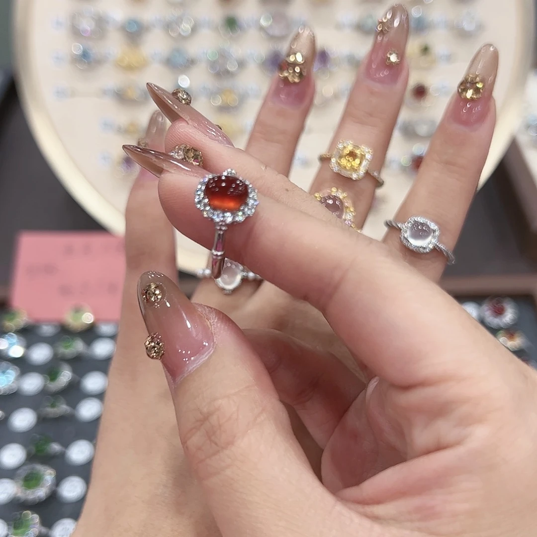 蛇纹石玉戒指银S925镶嵌宝**姐