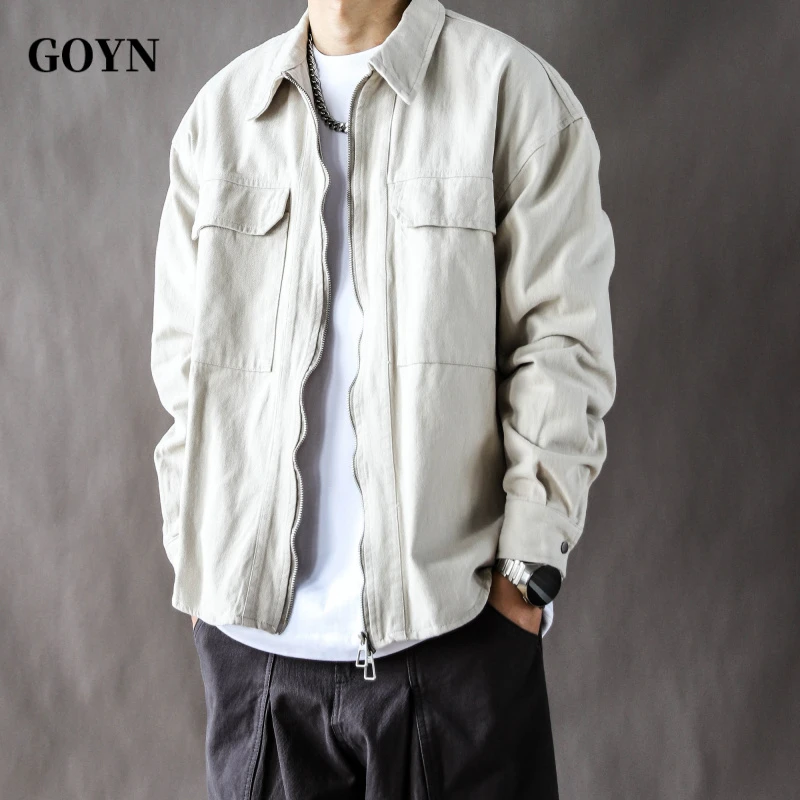 GOYN秋季轻奢休闲男士2025新款美式高街日系复古男装工装夹克外套