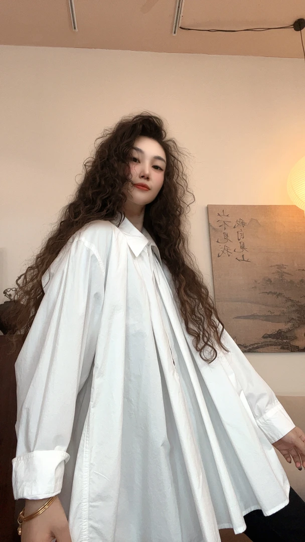 museguhui/木色古汇82530#褶皱纯色设计感时尚百搭休闲衬衣