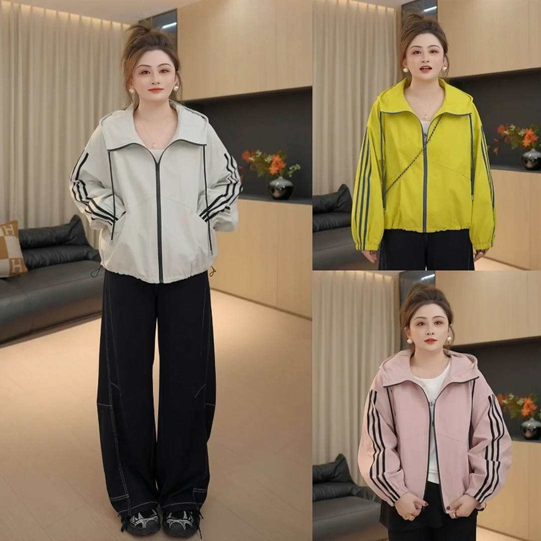 【胖佳佳】现货~秋色外套 秋季新款气质百搭宽松连帽上衣H625T13571