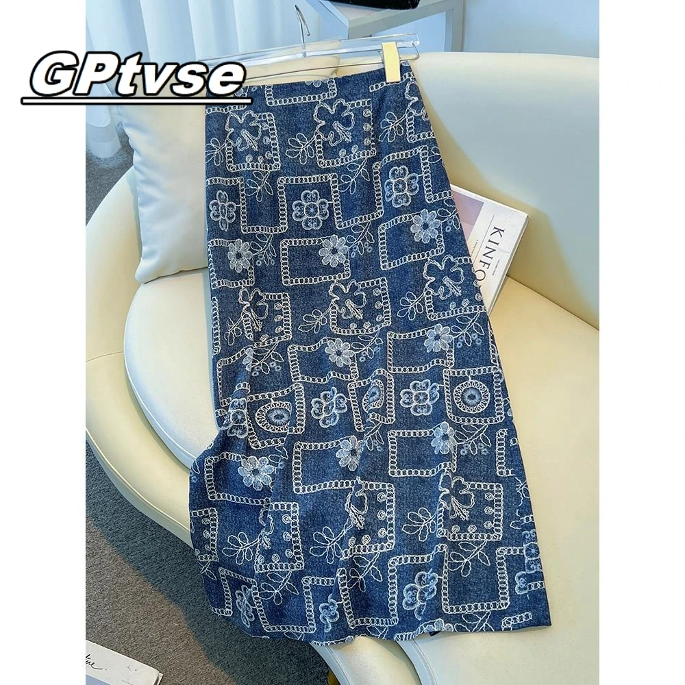 GPTVSE醋酸碎花半身裙女夏薄款2025新款夏垂坠感直筒a字裙包臀裙