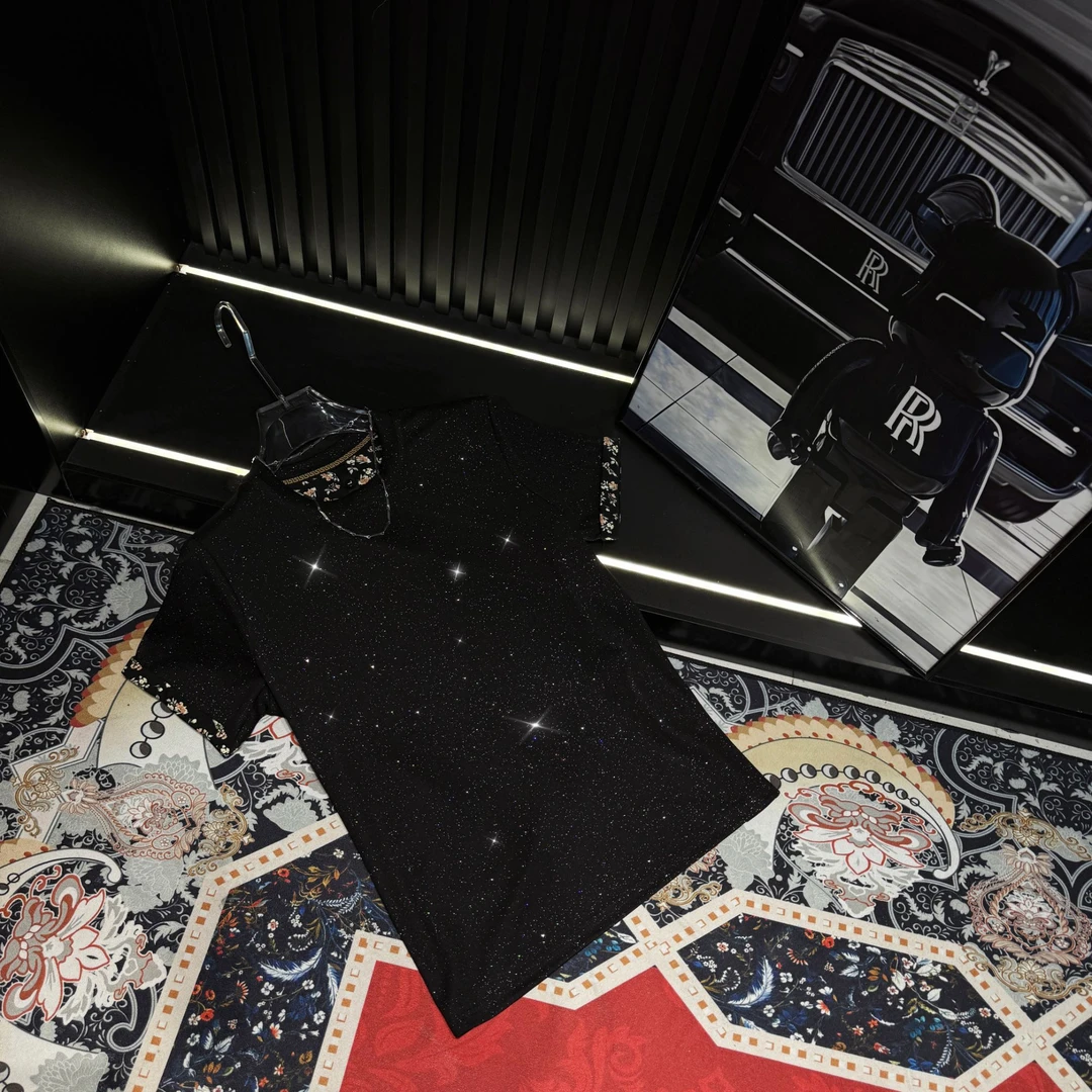 气质轻奢T恤基础大众ins网红满天星印花夏季花边圆领百搭2509