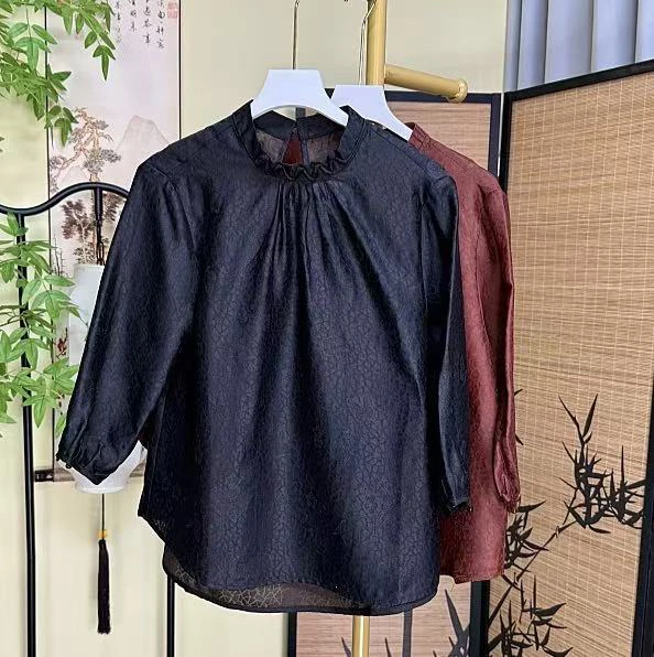 100桑蚕丝四经绞罗香云纱长袖新中式8971