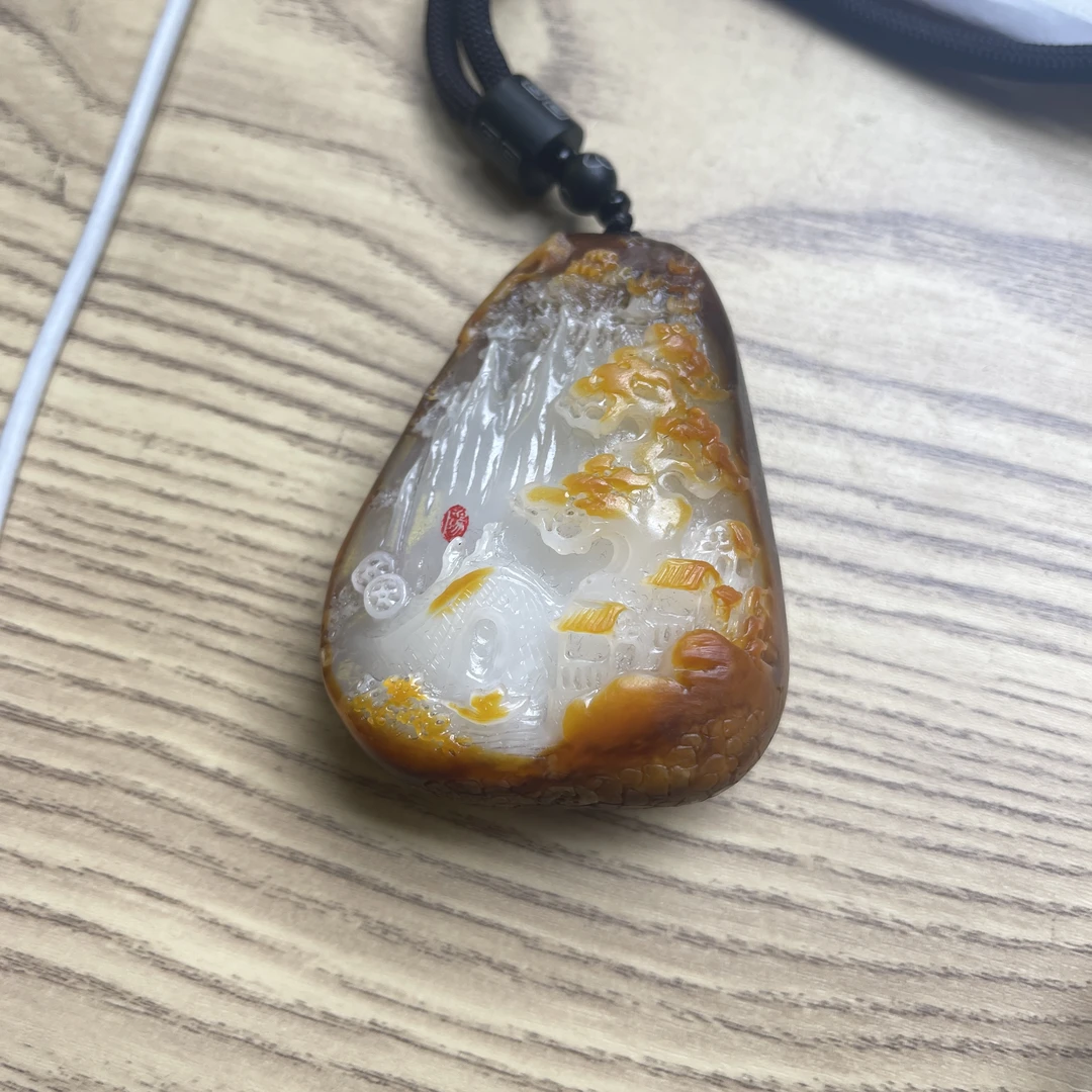 石包沁色山水人间手把把玩件D2