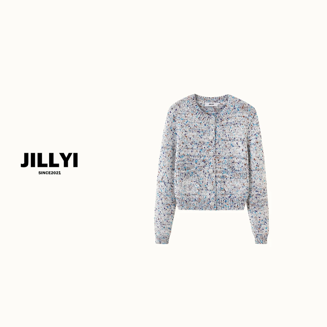 JILLYI【素描少女】春款时尚气质百搭混纺花色长袖圆领针织衫