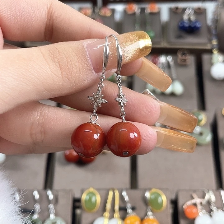 玛瑙/玉髓耳饰银S925镶嵌12左右